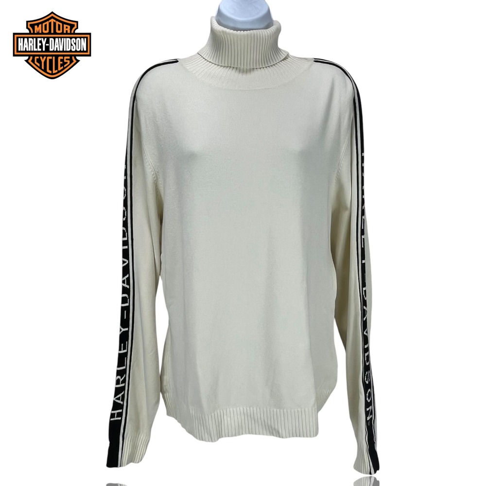 Harley-Davidson Women's XL Cream Turtleneck Sweater Blackโ Logo on Sleeves